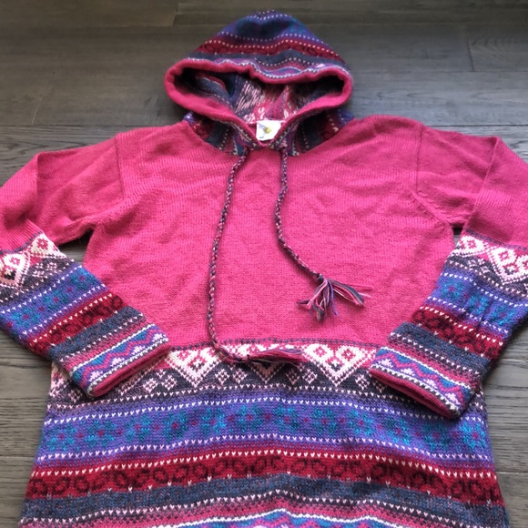 Juanitos | 100% alpaca wool pink sweater hoodie with patterns - Picture 2 of 9